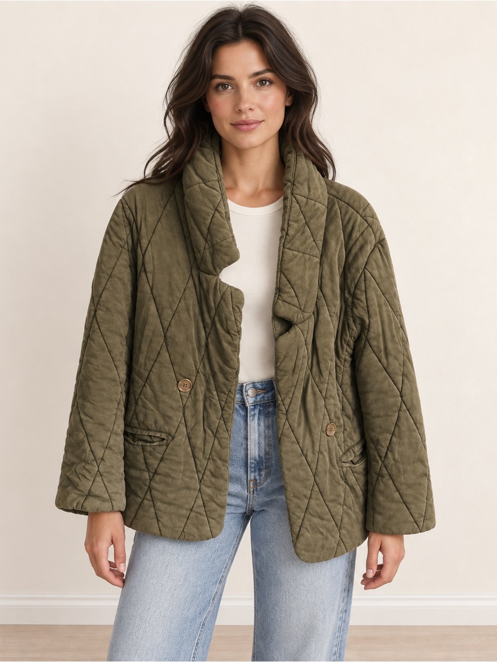 Free People Puffer Pillow Quilted Jacket Olive Green Size S
